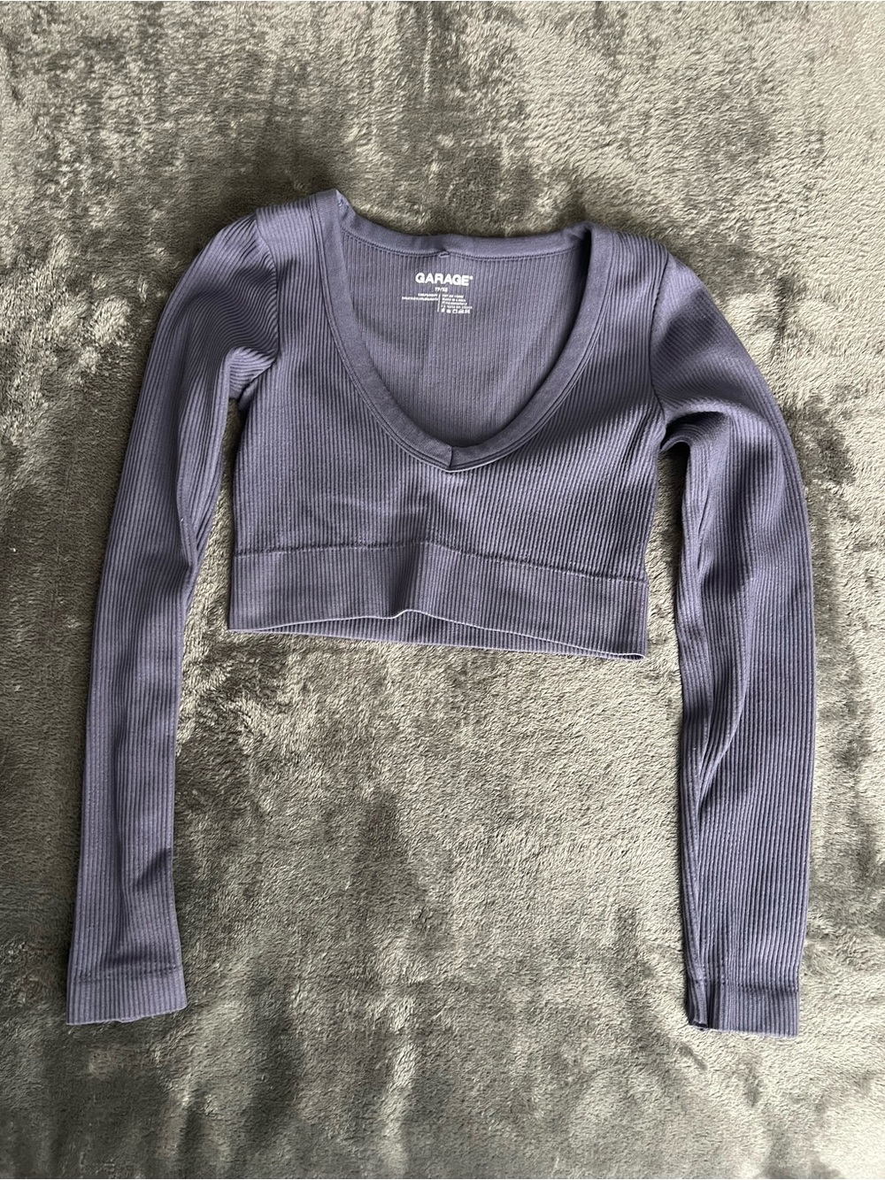 Garage Long Sleeve Ribbed Scoop Neck Crop Top - Dusty blue